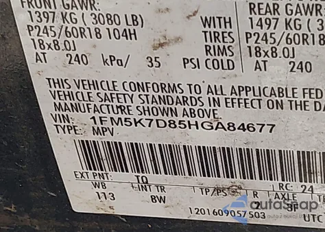 2017 Ford Explorer Xlt из США, поврежденный, VIN 1FM5K7D85HGA84677